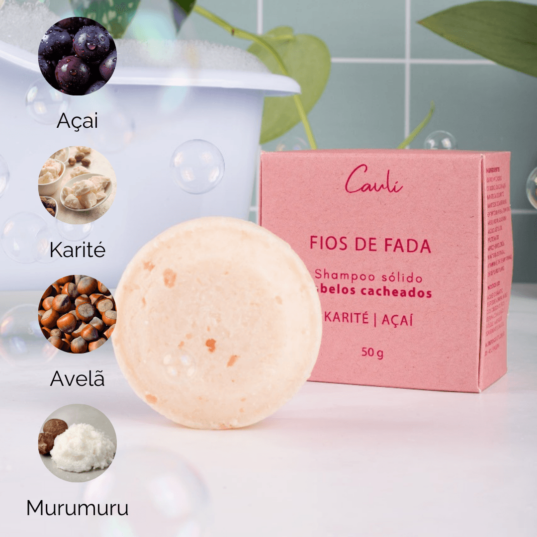 Shampoo Sólido em barra natural hidratante Fios de Fada - Cabelos Cacheados - 50g - Caulí Beleza Natural frente