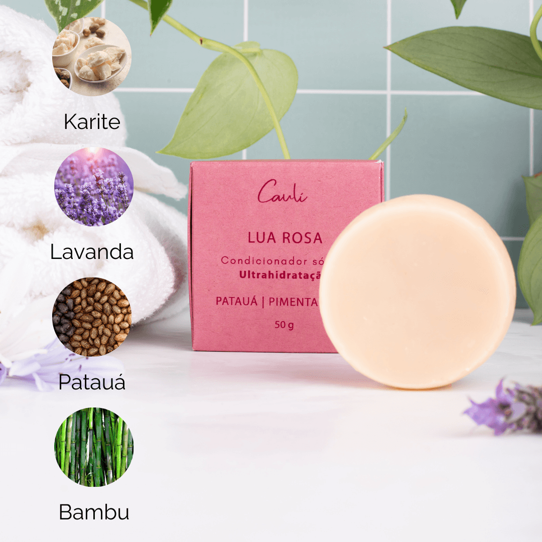 Condicionador Sólido em barra natural cabelos cacheados Lua Rosa - 50g - Caulí Beleza Natural frente