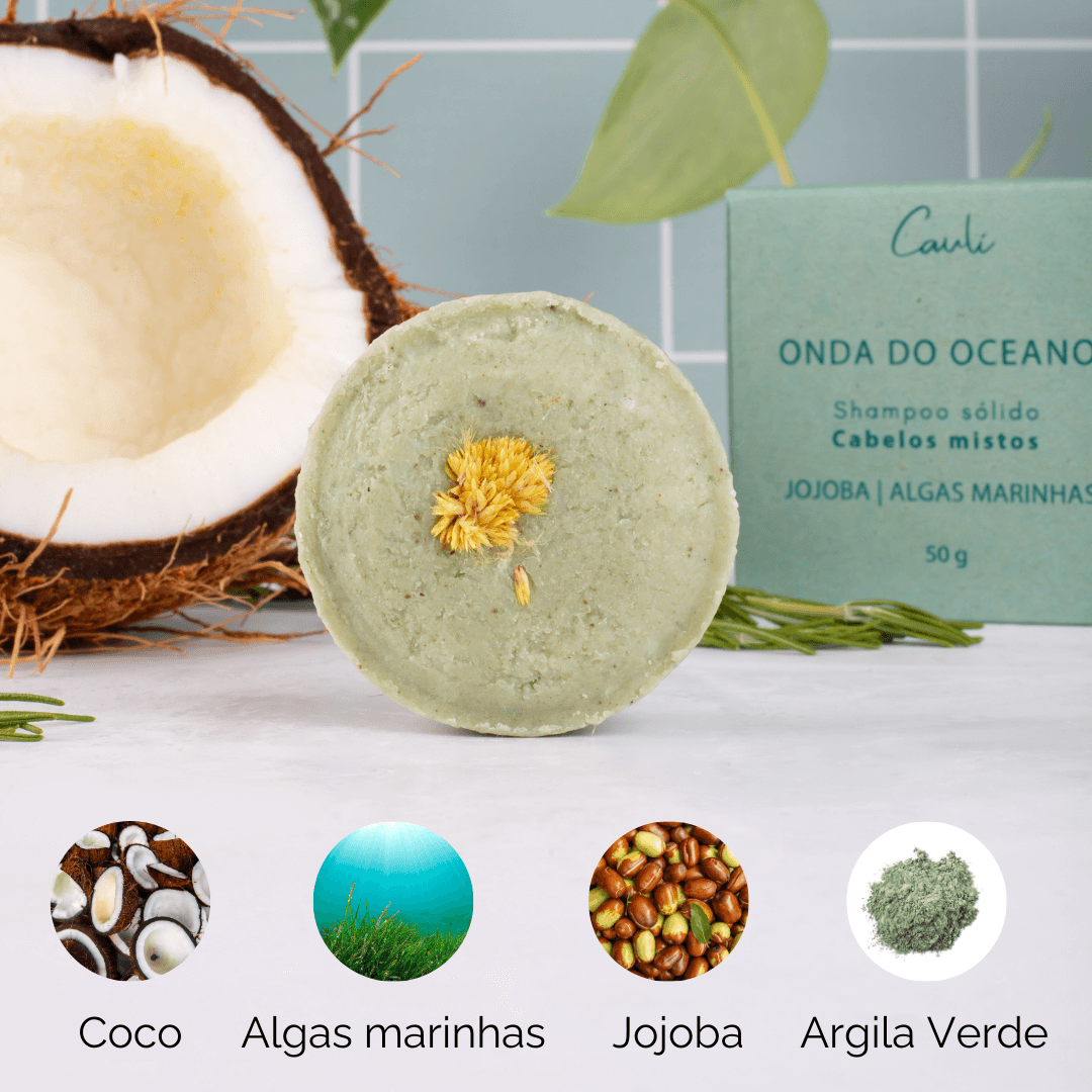 Shampoo Sólido em barra natural  argila e óleo de alecrim Onda do Oceano - Cabelos Normais - 50g - Caulí Beleza Natural frente