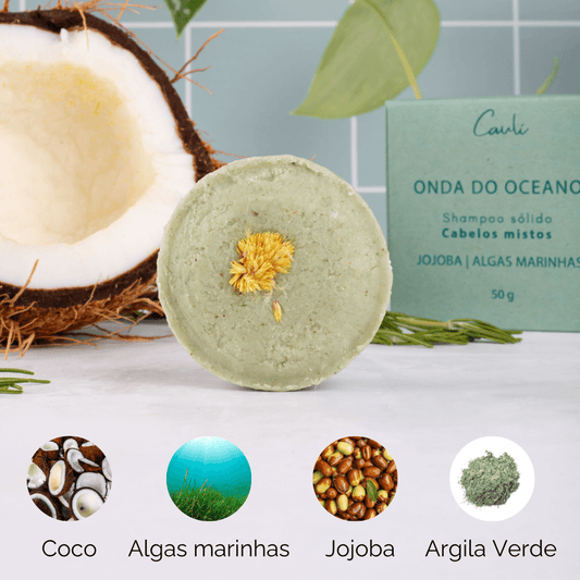 Shampoo Sólido em barra natural  argila e óleo de alecrim Onda do Oceano - Cabelos Normais - 50g - Caulí Beleza Natural frente